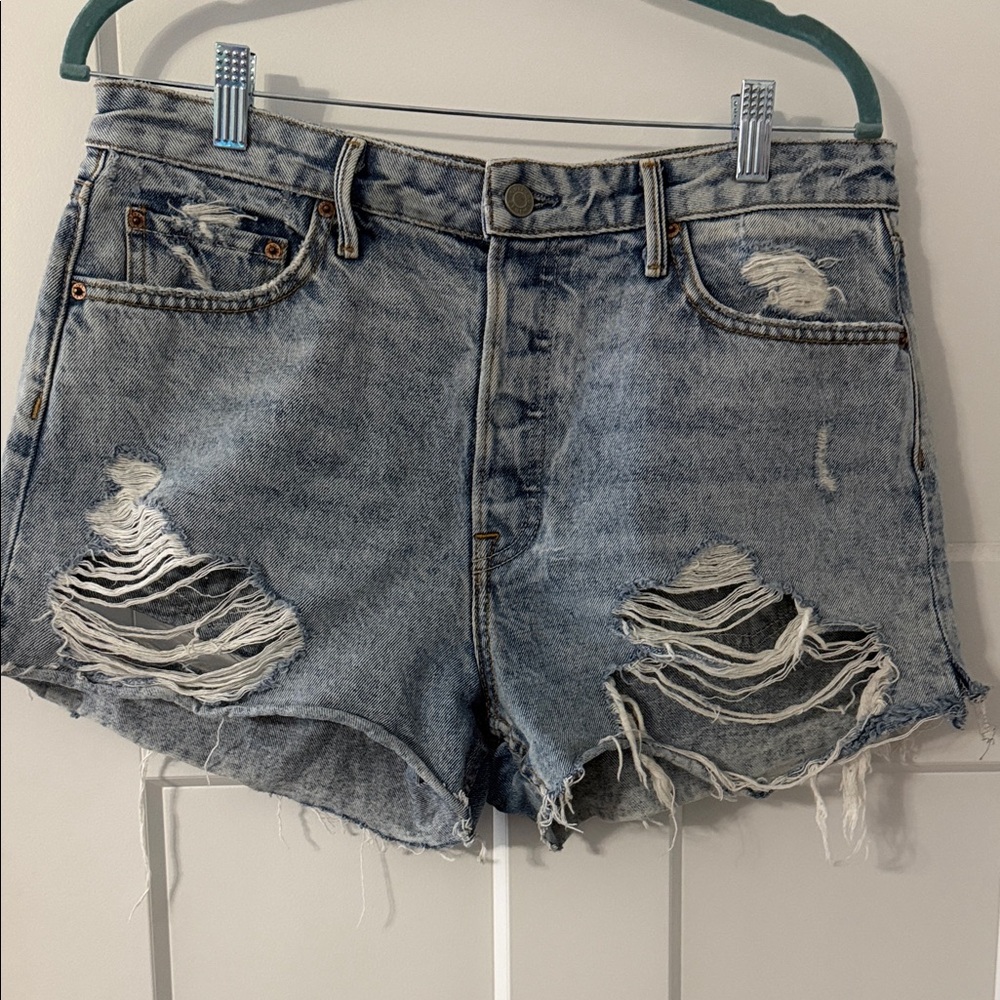 GRLFRND Light Blue Ripped Jean Shorts